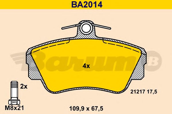 Комплект тормозных колодок, дисковый тормоз BARUM BA2014