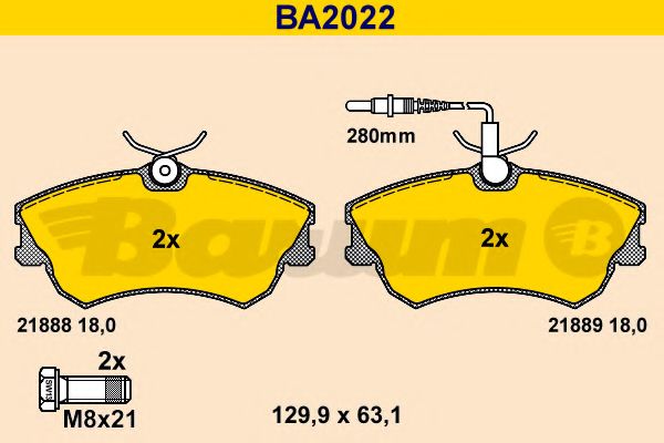 Комплект тормозных колодок, дисковый тормоз BARUM BA2022