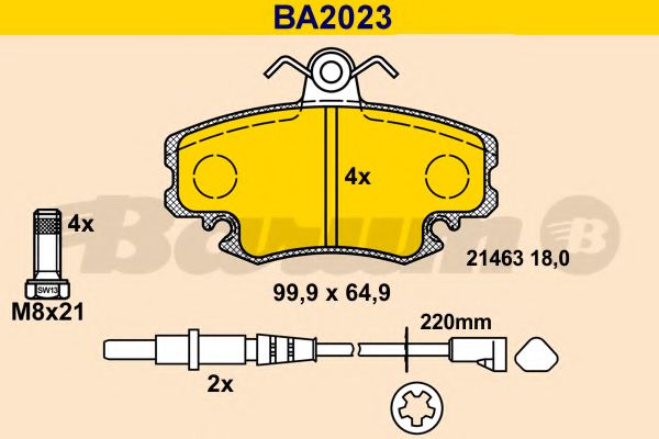 Комплект тормозных колодок, дисковый тормоз BARUM BA2023