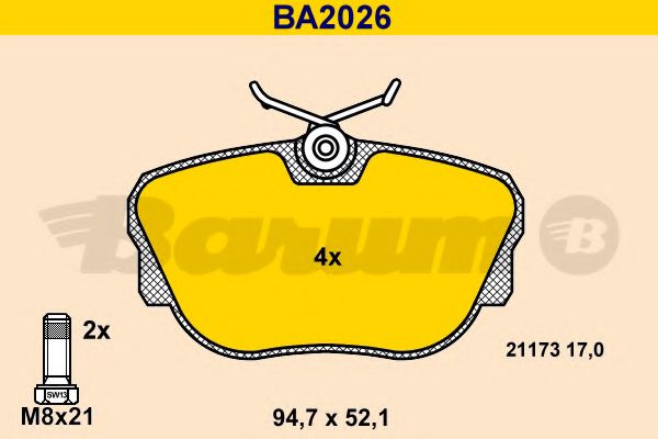 Комплект тормозных колодок, дисковый тормоз BARUM BA2026