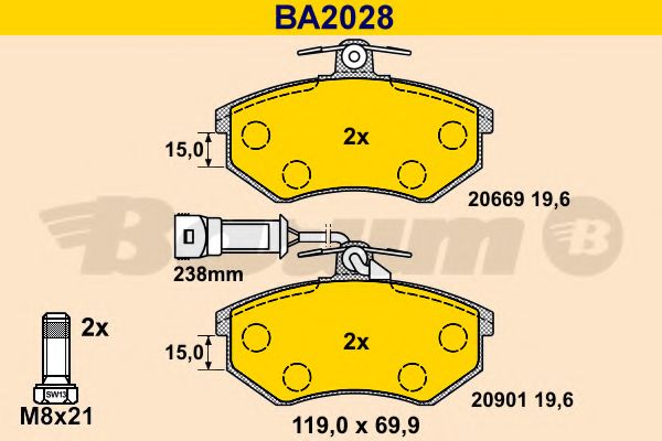 Комплект тормозных колодок, дисковый тормоз BARUM BA2028