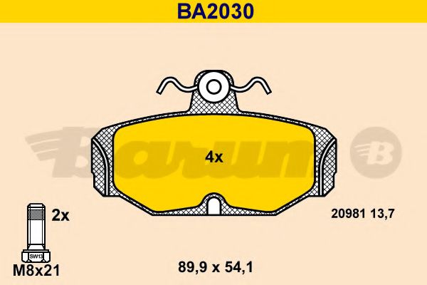 Комплект тормозных колодок, дисковый тормоз BARUM BA2030