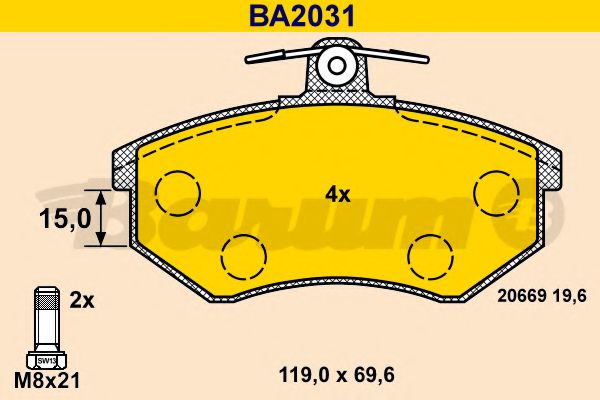 Комплект тормозных колодок, дисковый тормоз BARUM BA2031