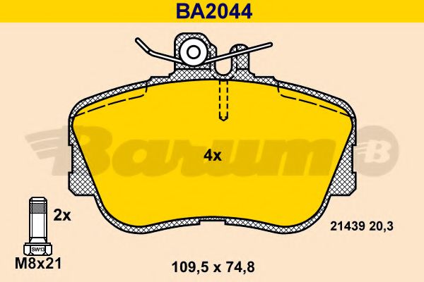 Комплект тормозных колодок, дисковый тормоз BARUM BA2044