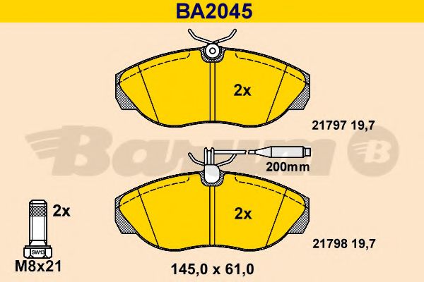 Комплект тормозных колодок, дисковый тормоз BARUM BA2045