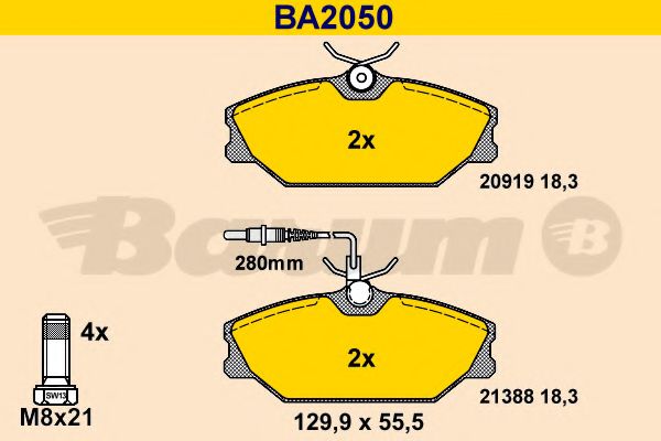 Комплект тормозных колодок, дисковый тормоз BARUM BA2050