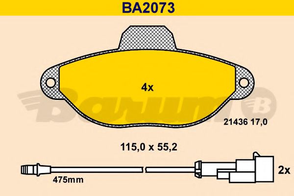 Комплект тормозных колодок, дисковый тормоз BARUM BA2073