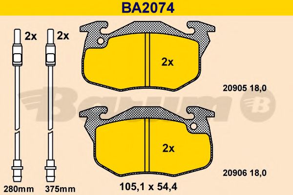 Комплект тормозных колодок, дисковый тормоз BARUM BA2074