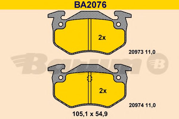 Комплект тормозных колодок, дисковый тормоз BARUM BA2076