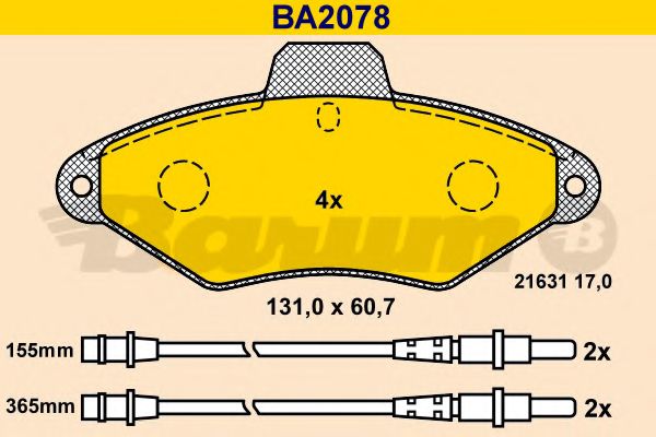 Комплект тормозных колодок, дисковый тормоз BARUM BA2078