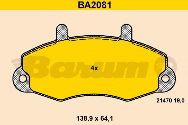 Комплект тормозных колодок, дисковый тормоз BARUM BA2081