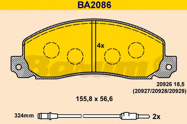 Комплект тормозных колодок, дисковый тормоз BARUM BA2086