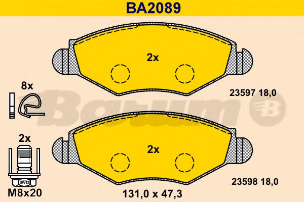 Комплект тормозных колодок, дисковый тормоз BARUM BA2089