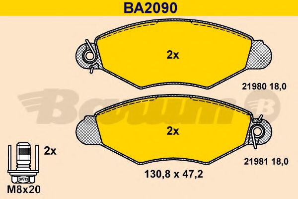 Комплект тормозных колодок, дисковый тормоз BARUM BA2090