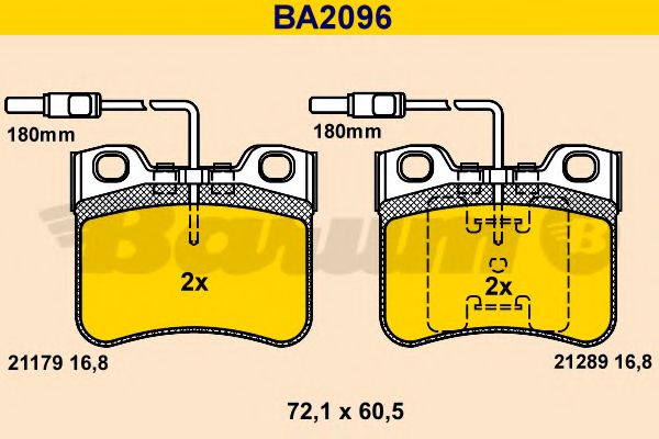 Комплект тормозных колодок, дисковый тормоз BARUM BA2096