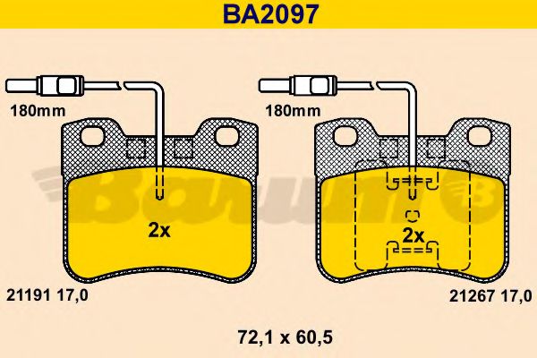 Комплект тормозных колодок, дисковый тормоз BARUM BA2097