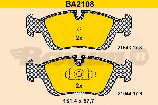 Комплект тормозных колодок, дисковый тормоз BARUM BA2108