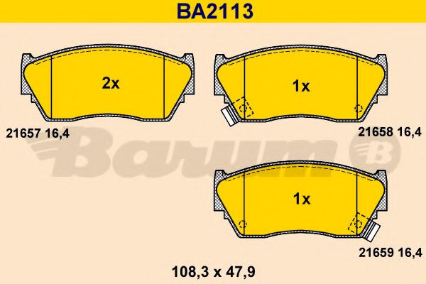 Комплект тормозных колодок, дисковый тормоз BARUM BA2113