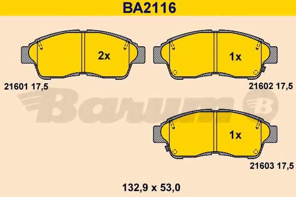 Комплект тормозных колодок, дисковый тормоз BARUM BA2116