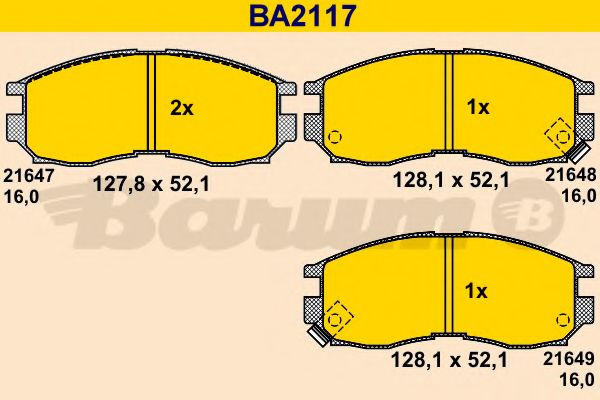 Комплект тормозных колодок, дисковый тормоз BARUM BA2117