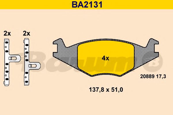 Комплект тормозных колодок, дисковый тормоз BARUM BA2131