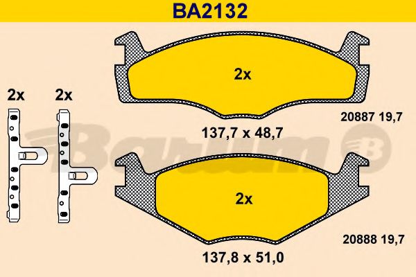 Комплект тормозных колодок, дисковый тормоз BARUM BA2132