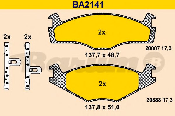 Комплект тормозных колодок, дисковый тормоз BARUM BA2141