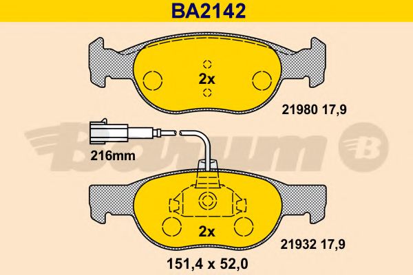 Комплект тормозных колодок, дисковый тормоз BARUM BA2142