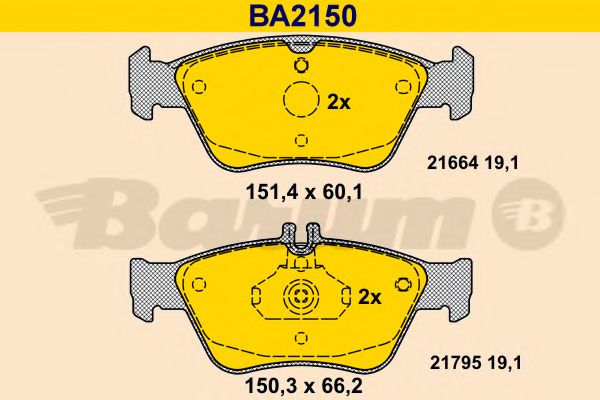 Комплект тормозных колодок, дисковый тормоз BARUM BA2150