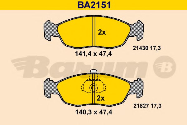 Комплект тормозных колодок, дисковый тормоз BARUM BA2151