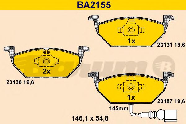 Комплект тормозных колодок, дисковый тормоз BARUM BA2155