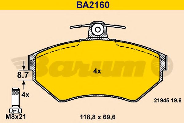 Комплект тормозных колодок, дисковый тормоз BARUM BA2160