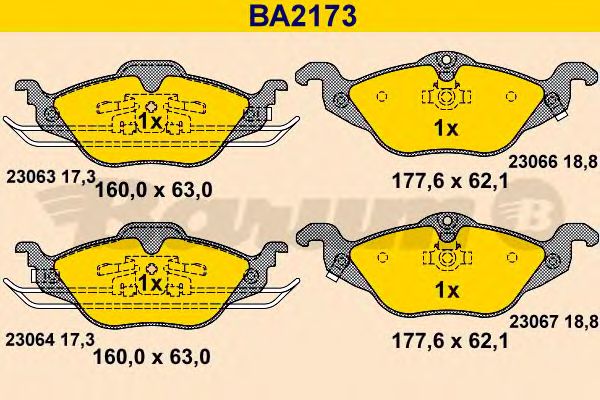 Комплект тормозных колодок, дисковый тормоз BARUM BA2173