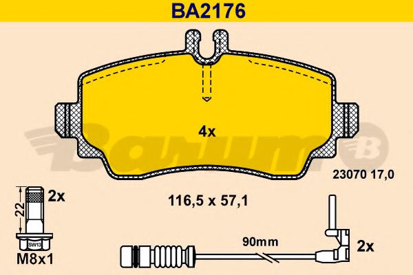 Комплект тормозных колодок, дисковый тормоз BARUM BA2176