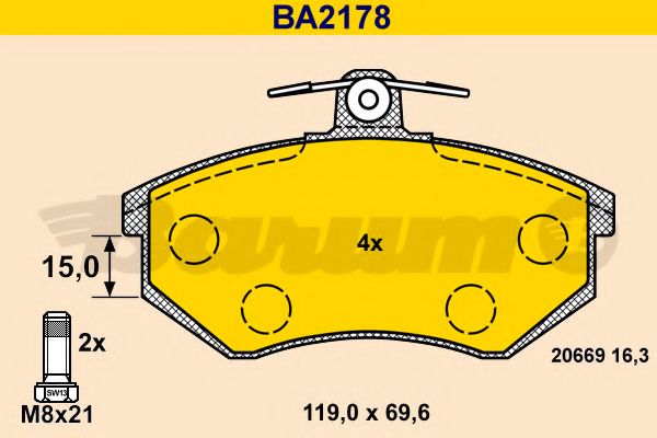 Комплект тормозных колодок, дисковый тормоз BARUM BA2178