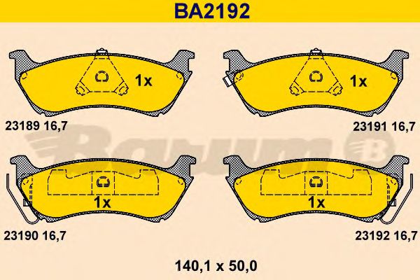Комплект тормозных колодок, дисковый тормоз BARUM BA2192