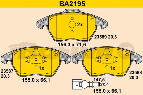 Комплект тормозных колодок, дисковый тормоз BARUM BA2195