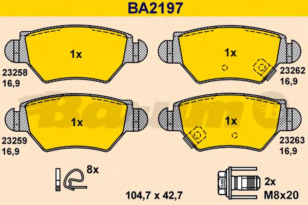 Комплект тормозных колодок, дисковый тормоз BARUM BA2197