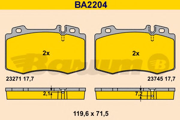 Комплект тормозных колодок, дисковый тормоз BARUM BA2204