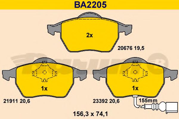 Комплект тормозных колодок, дисковый тормоз BARUM BA2205