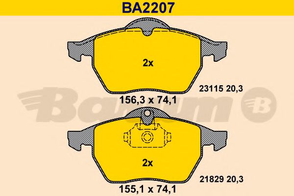 Комплект тормозных колодок, дисковый тормоз BARUM BA2207