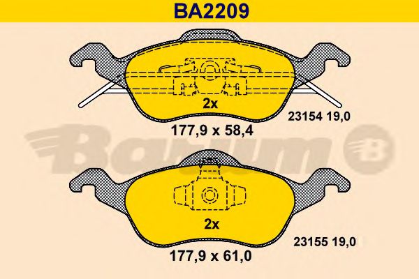 Комплект тормозных колодок, дисковый тормоз BARUM BA2209