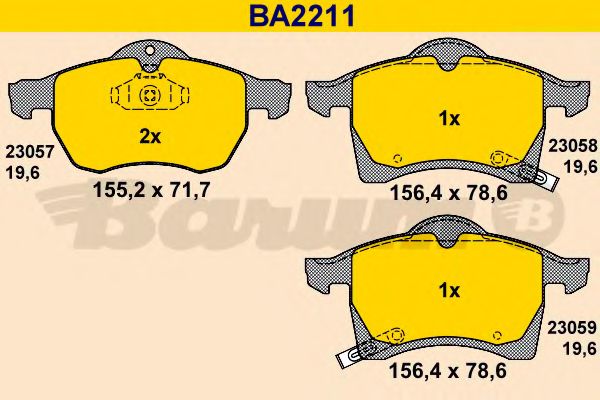 Комплект тормозных колодок, дисковый тормоз BARUM BA2211