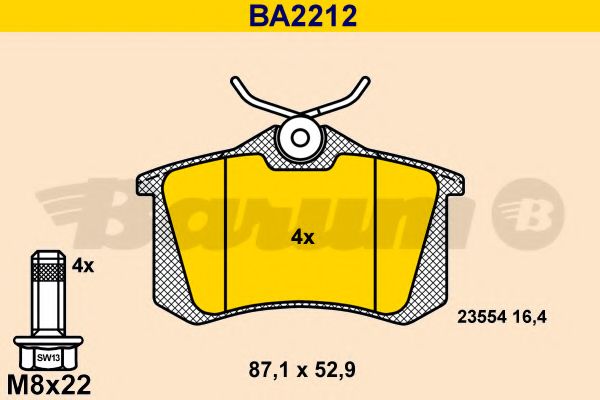 Комплект тормозных колодок, дисковый тормоз BARUM BA2212