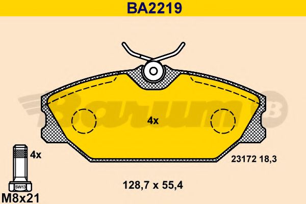 Комплект тормозных колодок, дисковый тормоз BARUM BA2219