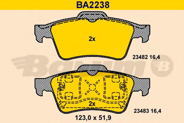 Комплект тормозных колодок, дисковый тормоз BARUM BA2238