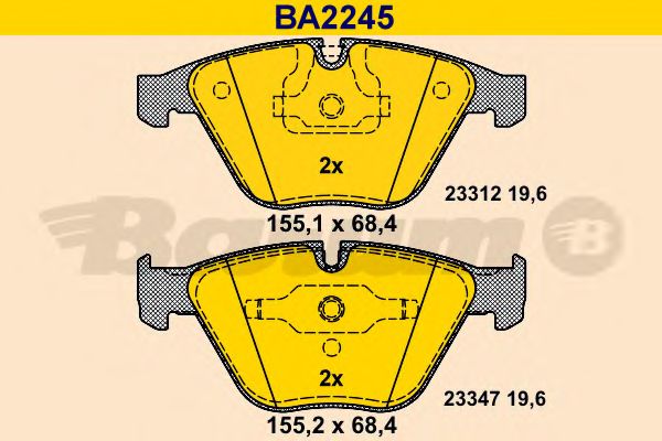 Комплект тормозных колодок, дисковый тормоз BARUM BA2245