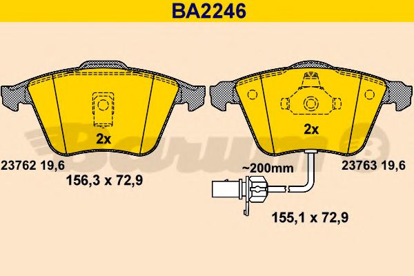 Комплект тормозных колодок, дисковый тормоз BARUM BA2246