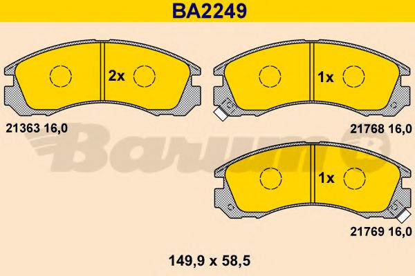 Комплект тормозных колодок, дисковый тормоз BARUM BA2249