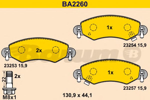 Комплект тормозных колодок, дисковый тормоз BARUM BA2260